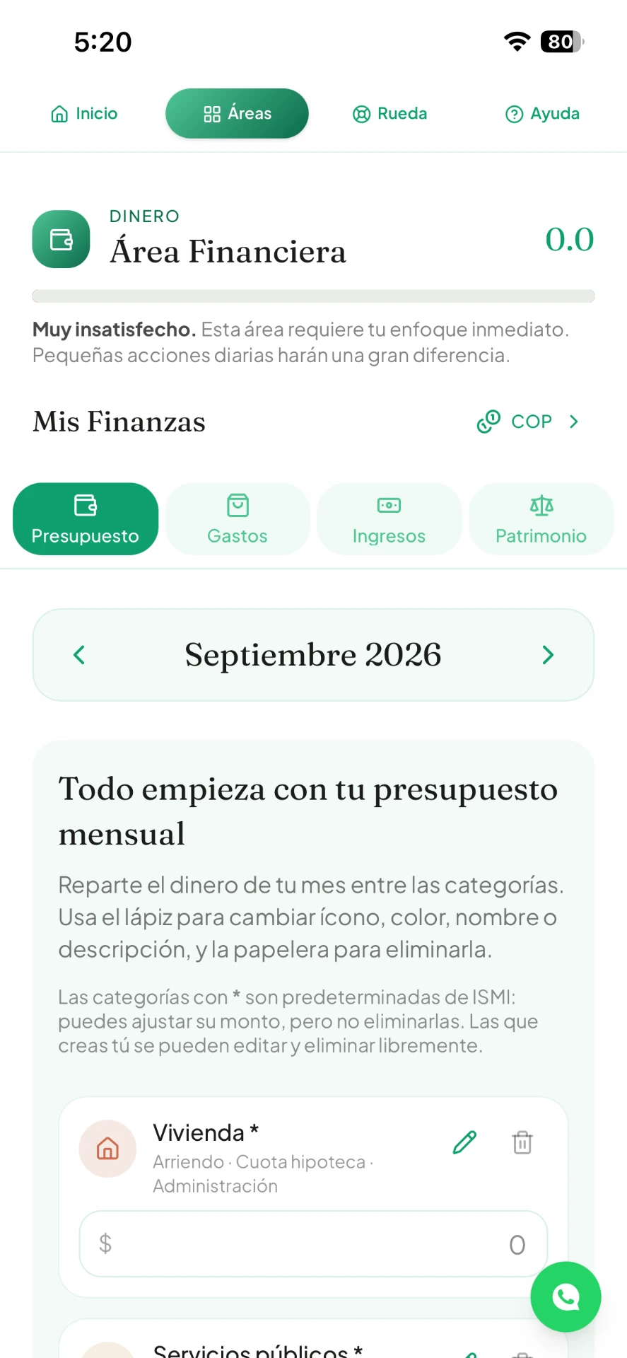 Pantalla de Mis Finanzas, una de las herramientas de ISMI