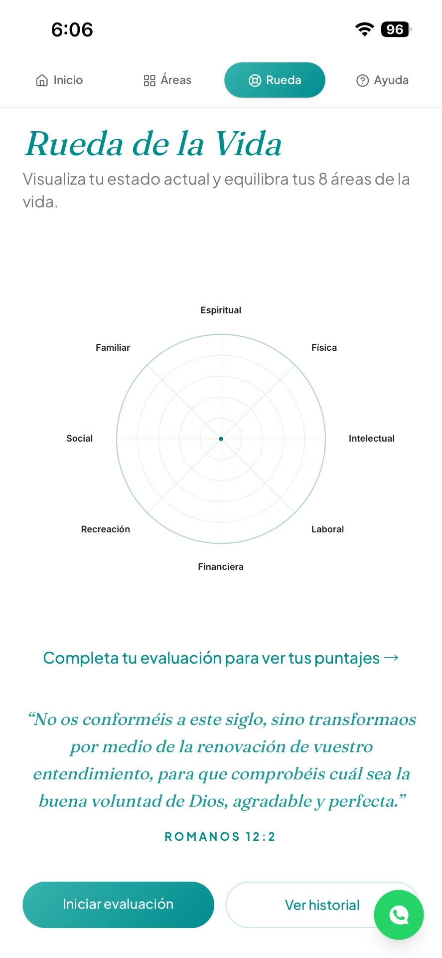 Pantalla de resultados de la Rueda de la Vida en ISMI